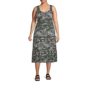 * Terra & sky plus size 1X womens tieid midi dress grey green camo print